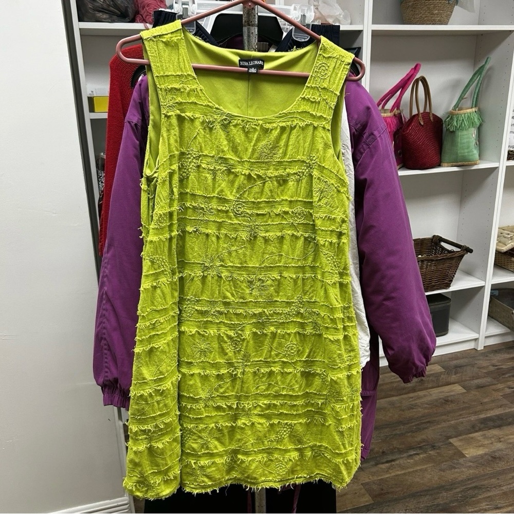 Nina Leonard Bright Green Sleeveless Dress W/ Pockets, Dopamine Dressing Size S